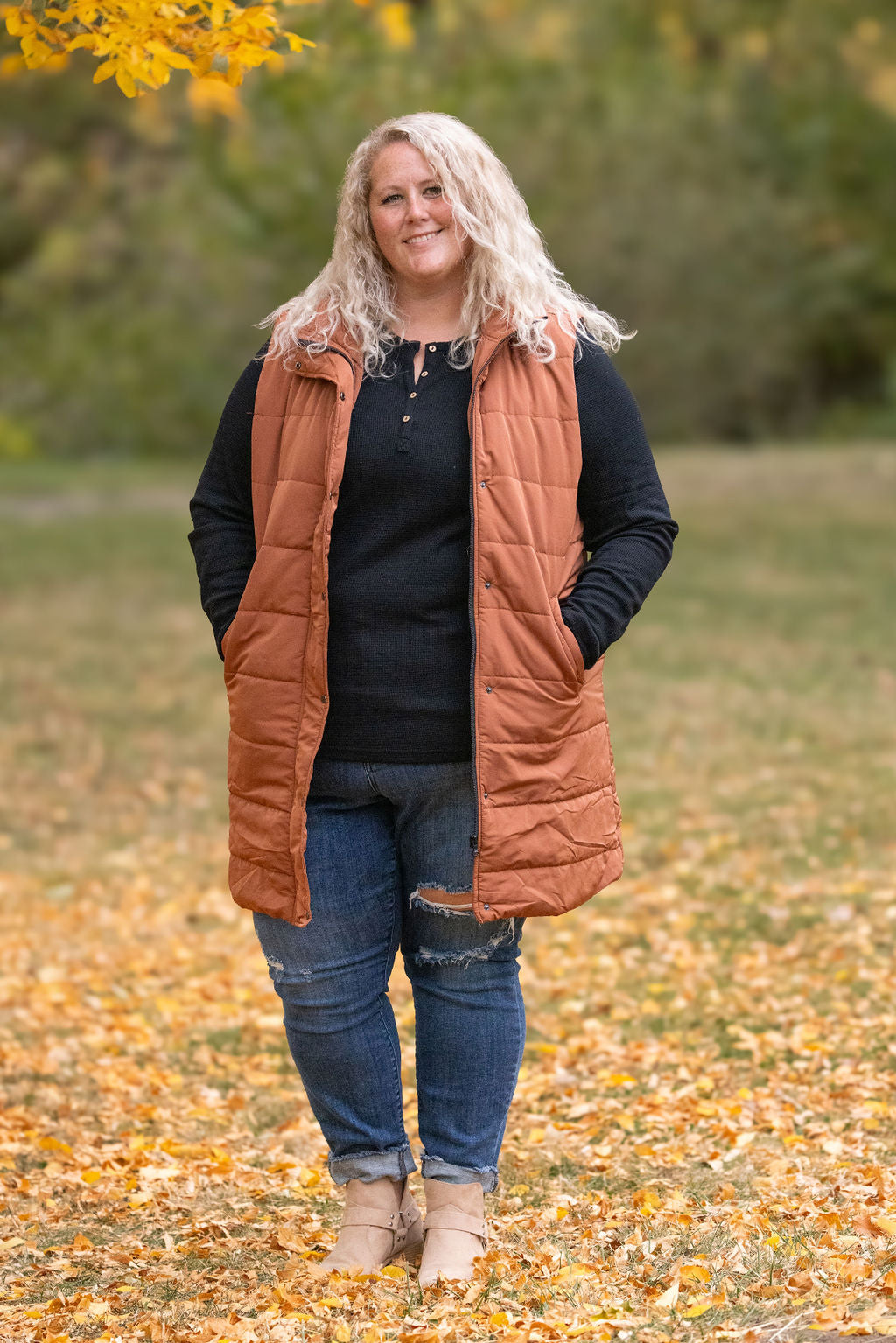 Harlow Long Vest - Cinnamon