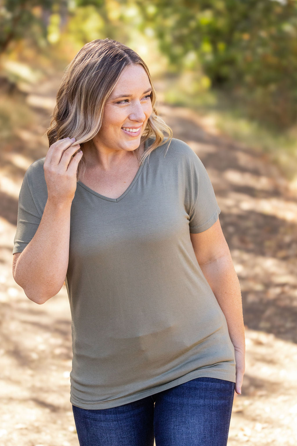 Chloe Cozy Tee - Olive | Women's V-Neck Top