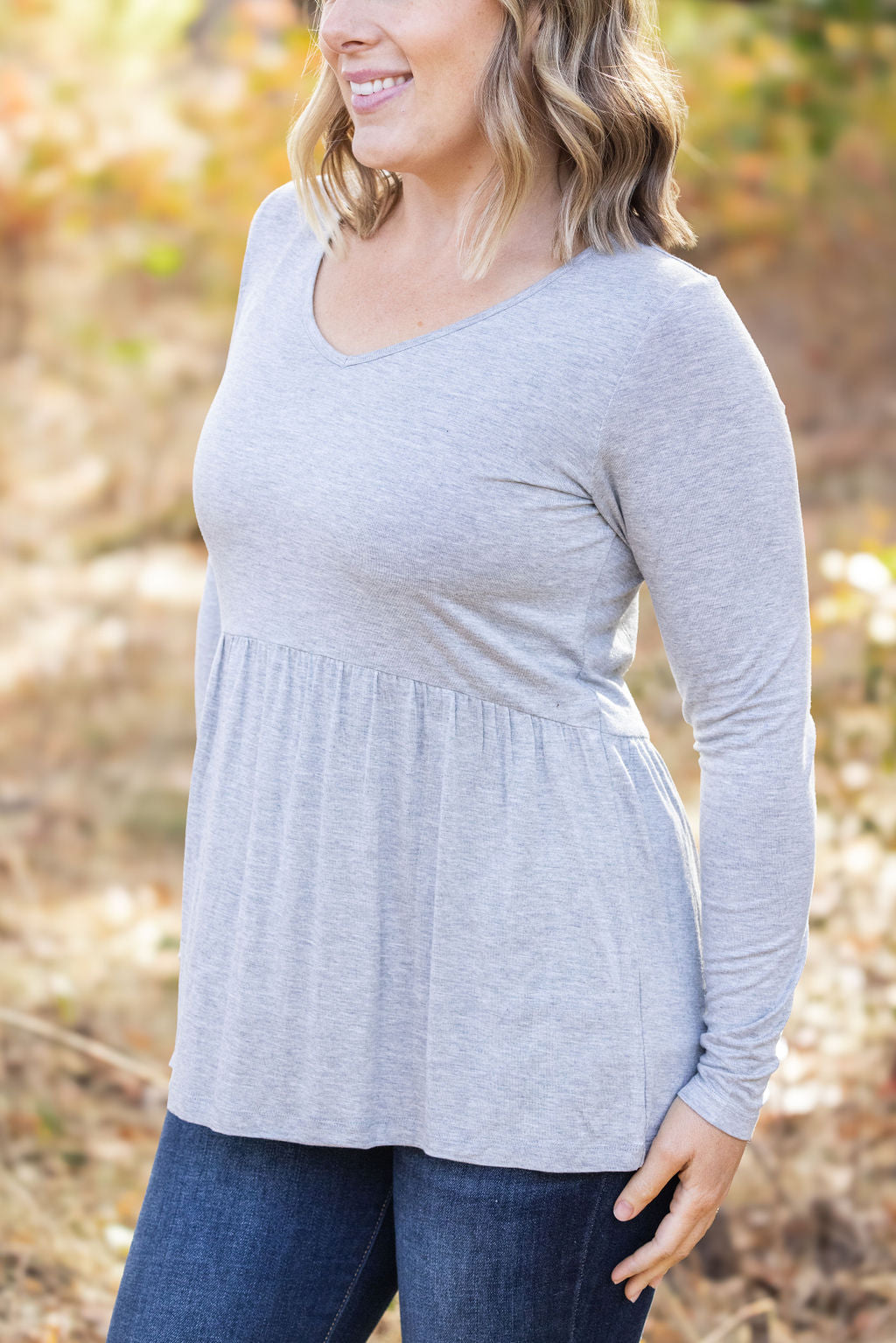 Long Sleeve Sarah Ruffle - Light Grey