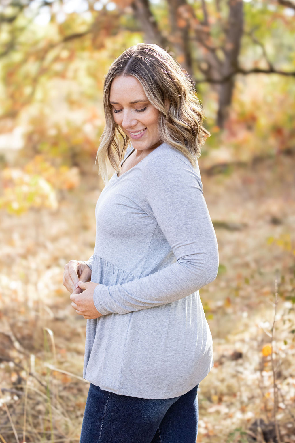 Long Sleeve Sarah Ruffle - Light Grey