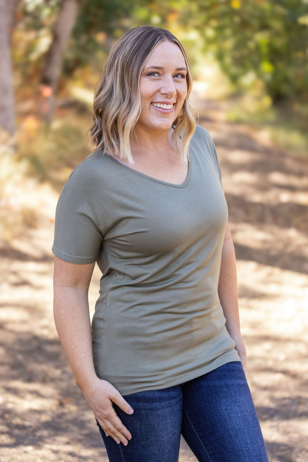 Chloe Cozy Tee - Olive | Women's V-Neck Top