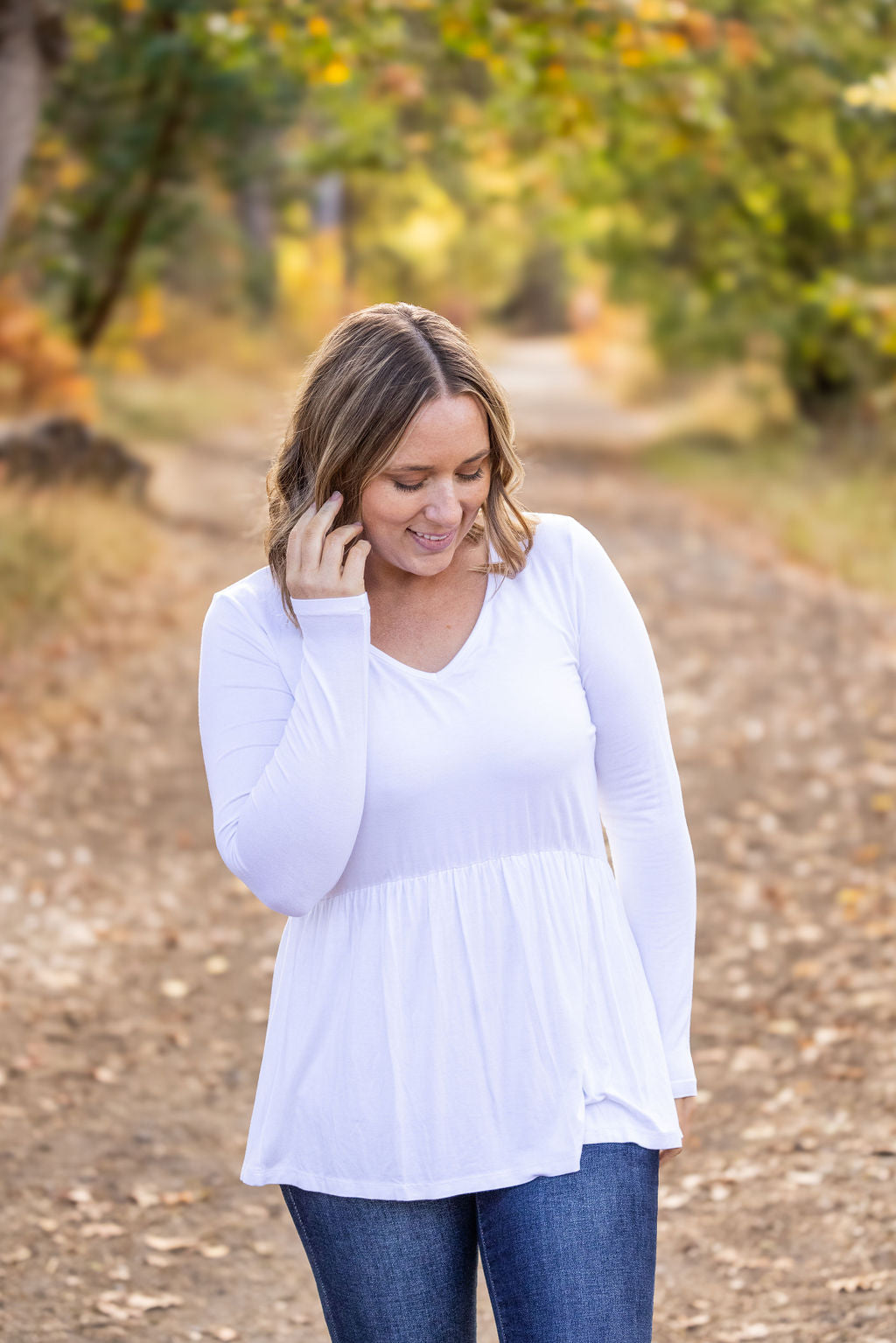 Long Sleeve Sarah Ruffle - White