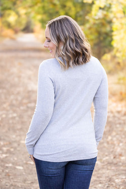 Brielle Henley Ribbed Long Sleeve - Light Grey