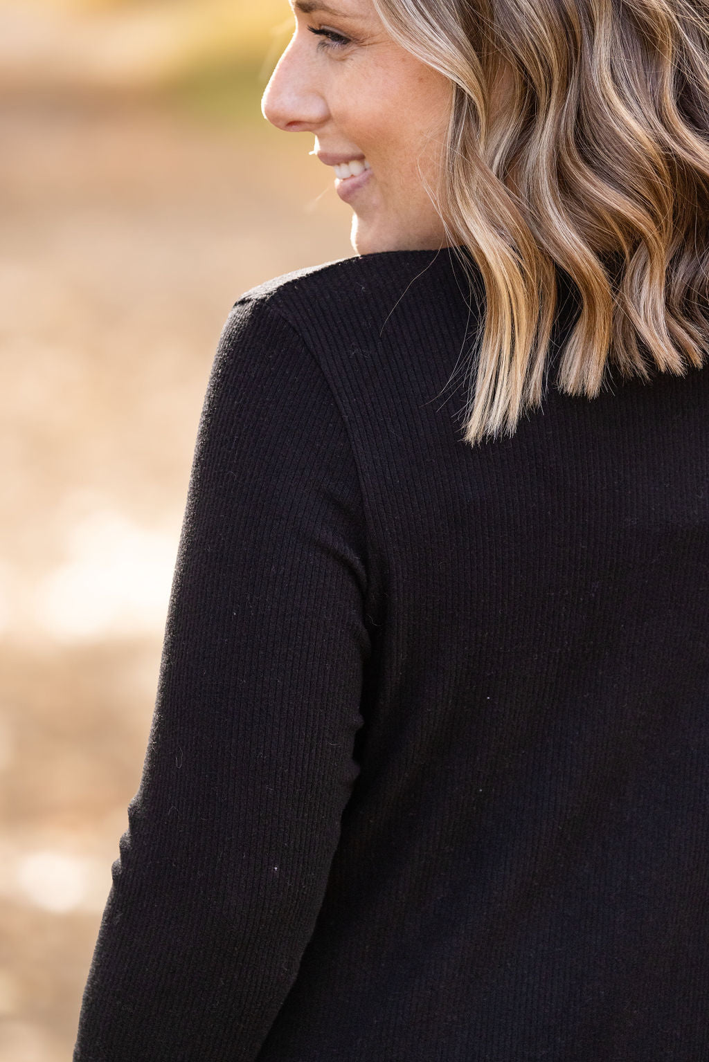 Brielle Henley Ribbed Long Sleeve - Black