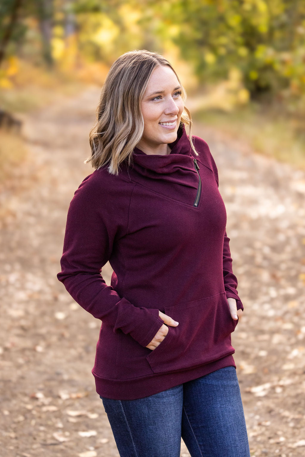 Classic Zoey ZipCowl Sweatshirt - Burgundy