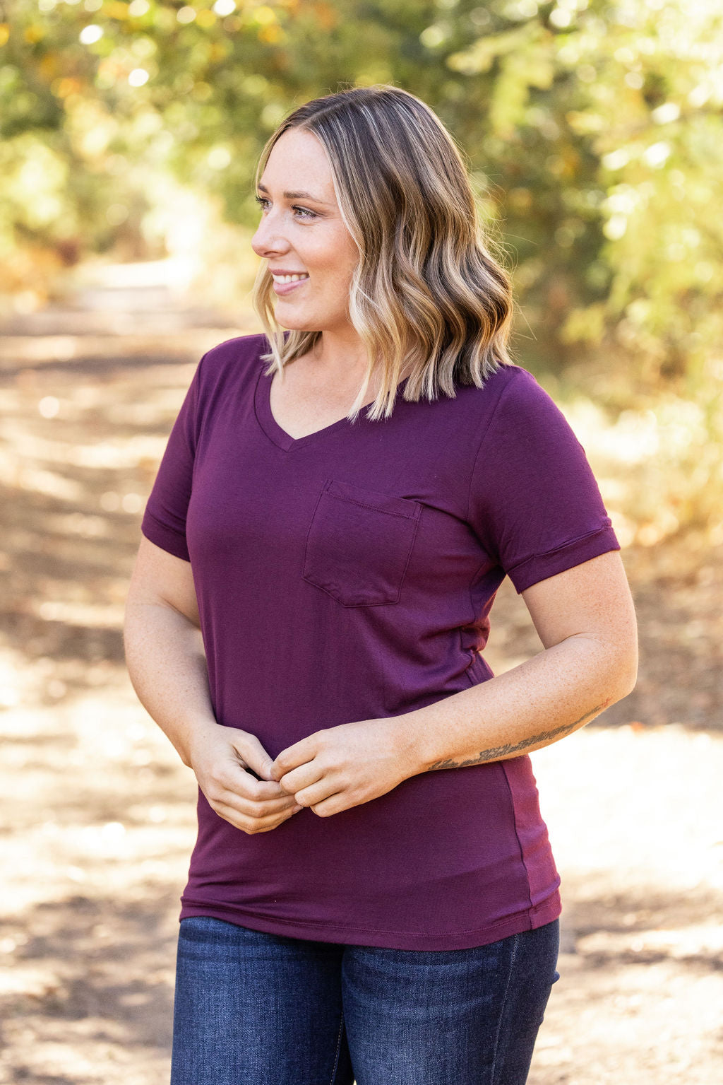 Sophie Pocket Tee - Burgundy