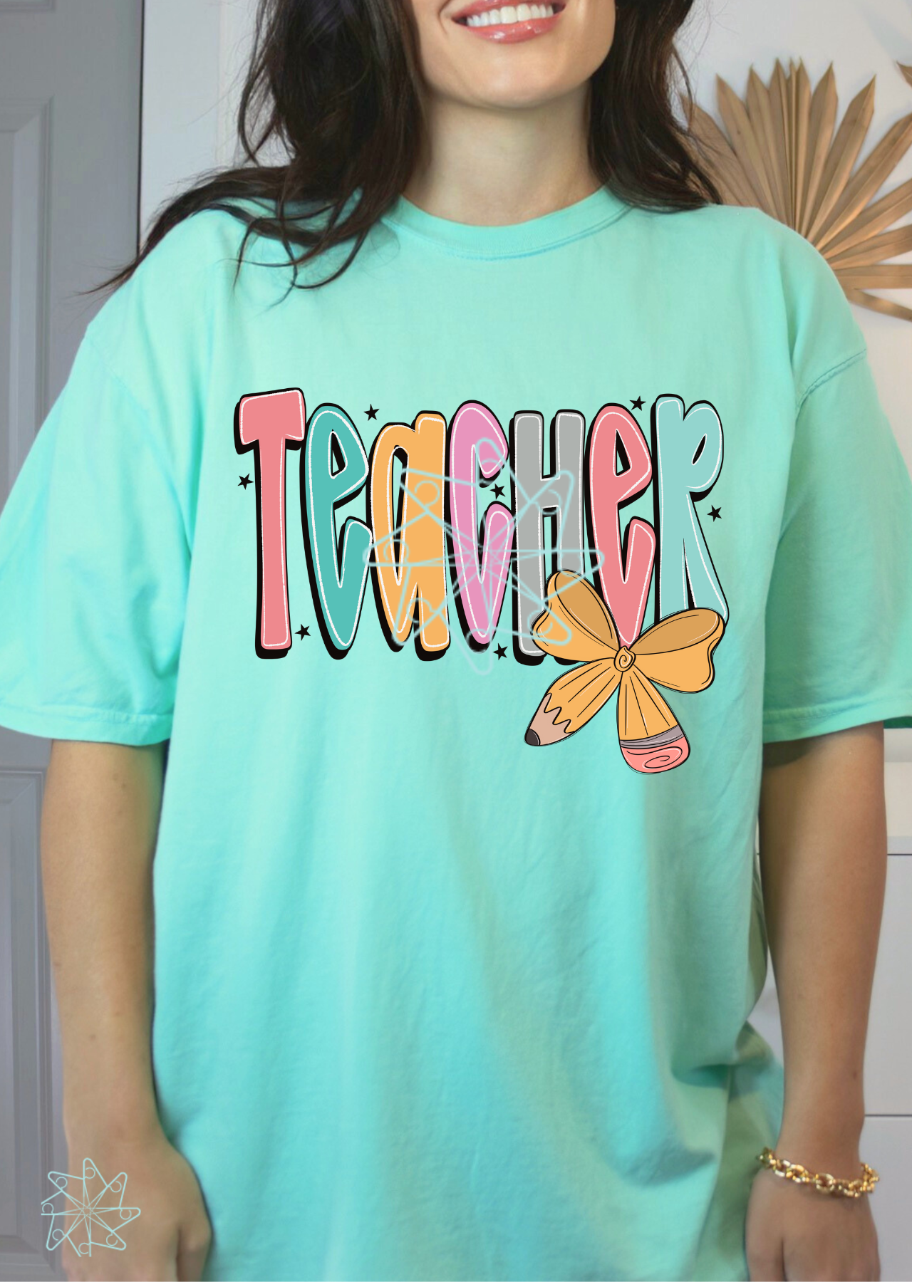 Color Pop “Teacher” Pencil Bow Tee
