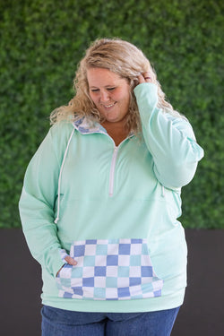 HalfZip Hoodie - Mint with Blue and Mint Checker MM EXCLUSIVE