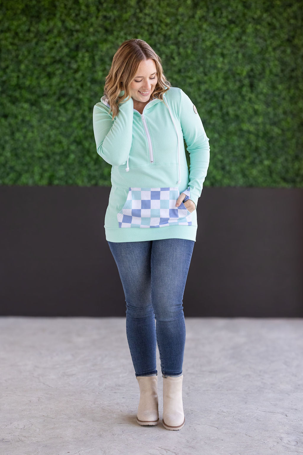 HalfZip Hoodie - Mint with Blue and Mint Checker MM EXCLUSIVE