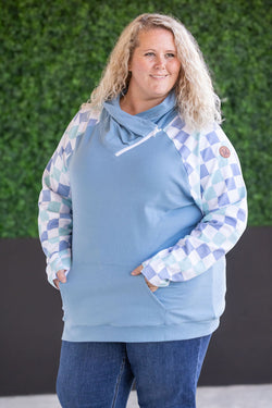 Zoey ZipCowl Sweatshirt - Blue and Mint Checker MM EXCLUSIVE