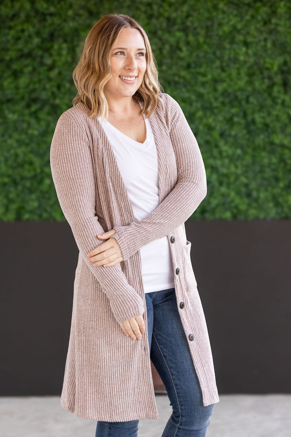 Colbie Ribbed Cardigan - Neutral Pink