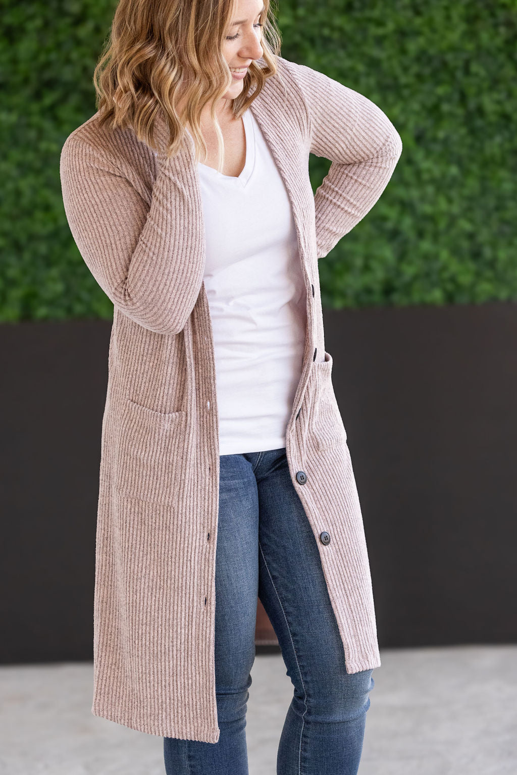 Colbie Ribbed Cardigan - Neutral Pink