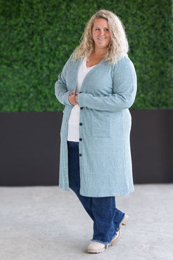 Knit Colbie Ribbed Cardigan - Dusty Blue