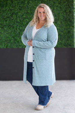 Knit Colbie Ribbed Cardigan - Dusty Blue