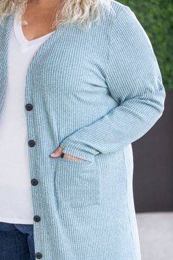 Knit Colbie Ribbed Cardigan - Dusty Blue