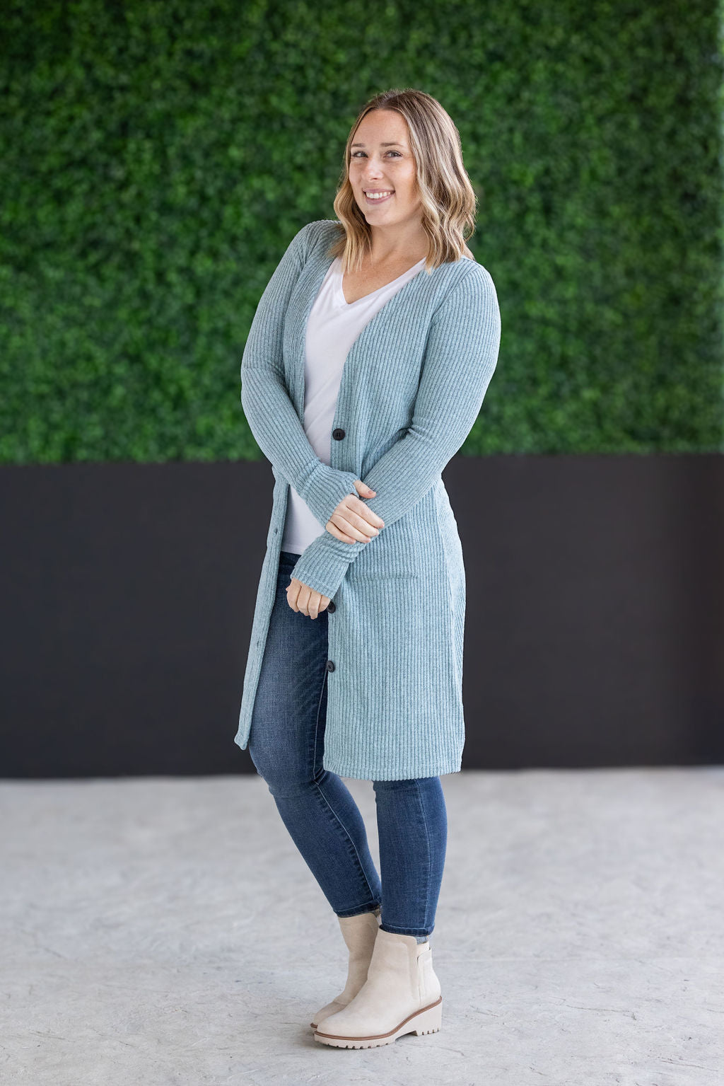 Knit Colbie Ribbed Cardigan - Dusty Blue