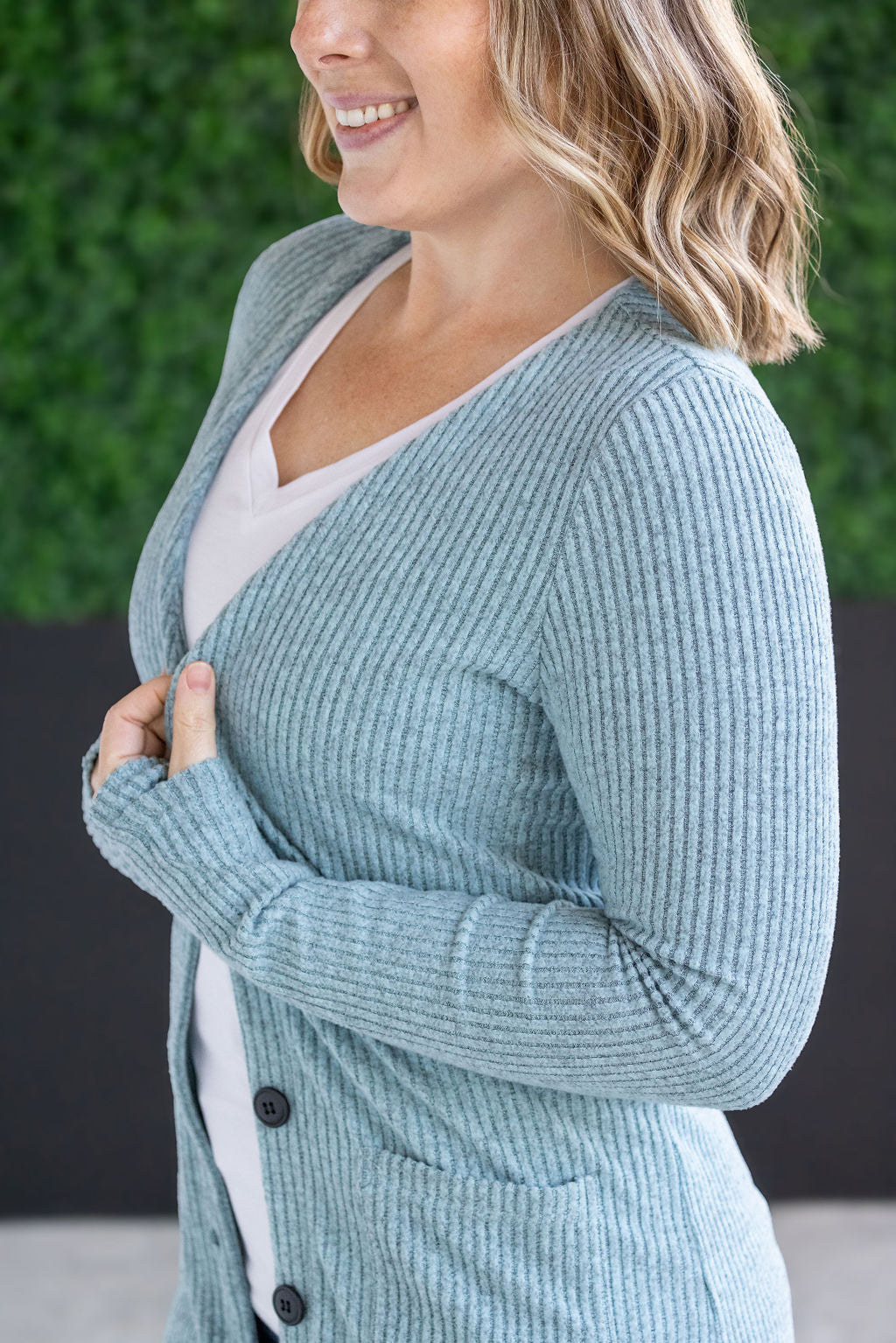 Knit Colbie Ribbed Cardigan - Dusty Blue