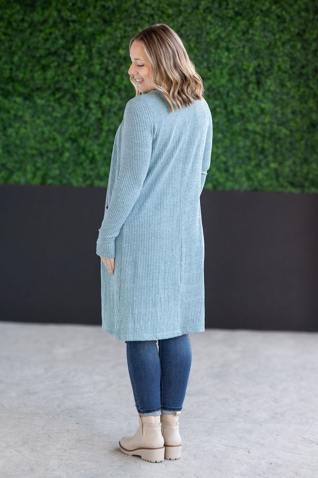 Knit Colbie Ribbed Cardigan - Dusty Blue