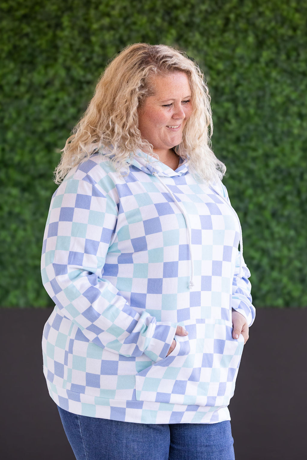 Hailey Pullover Hoodie - Blue and Mint Checker MM EXCLUSIVE