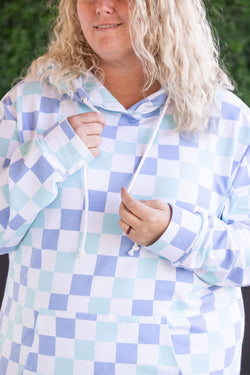 Hailey Pullover Hoodie - Blue and Mint Checker MM EXCLUSIVE