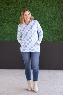 Hailey Pullover Hoodie - Blue and Mint Checker MM EXCLUSIVE