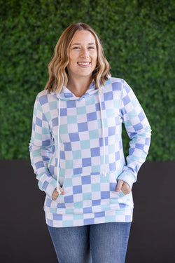 Hailey Pullover Hoodie - Blue and Mint Checker MM EXCLUSIVE