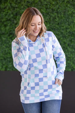 Hailey Pullover Hoodie - Blue and Mint Checker MM EXCLUSIVE