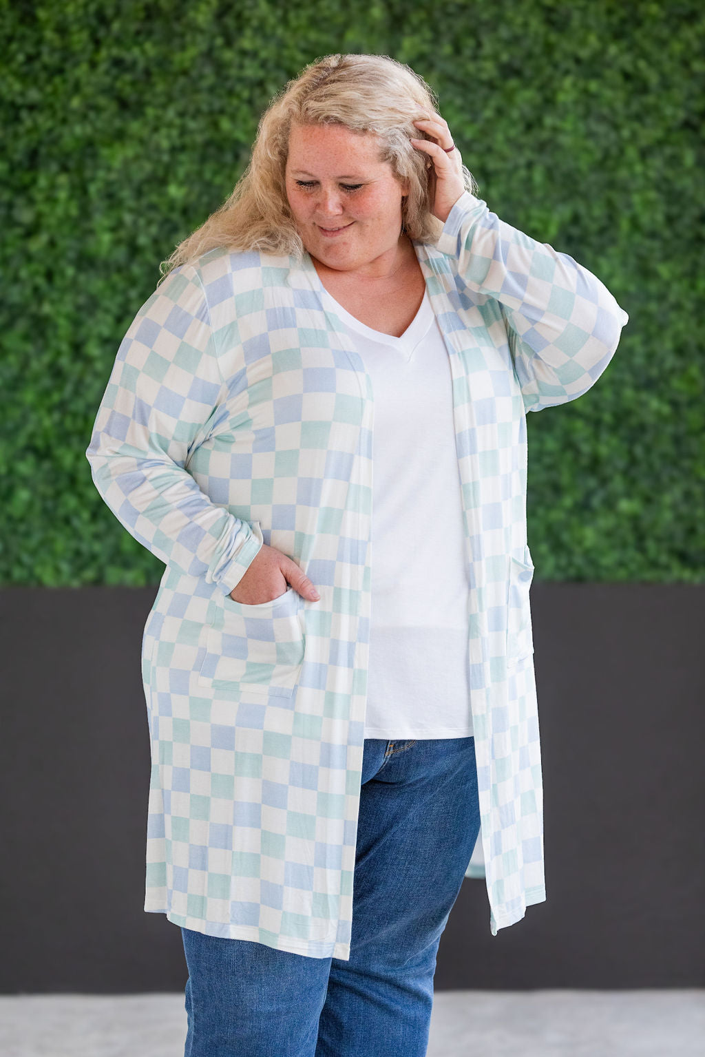 Classic Cardigan - Blue and Mint Checker MM EXCLUSIVE