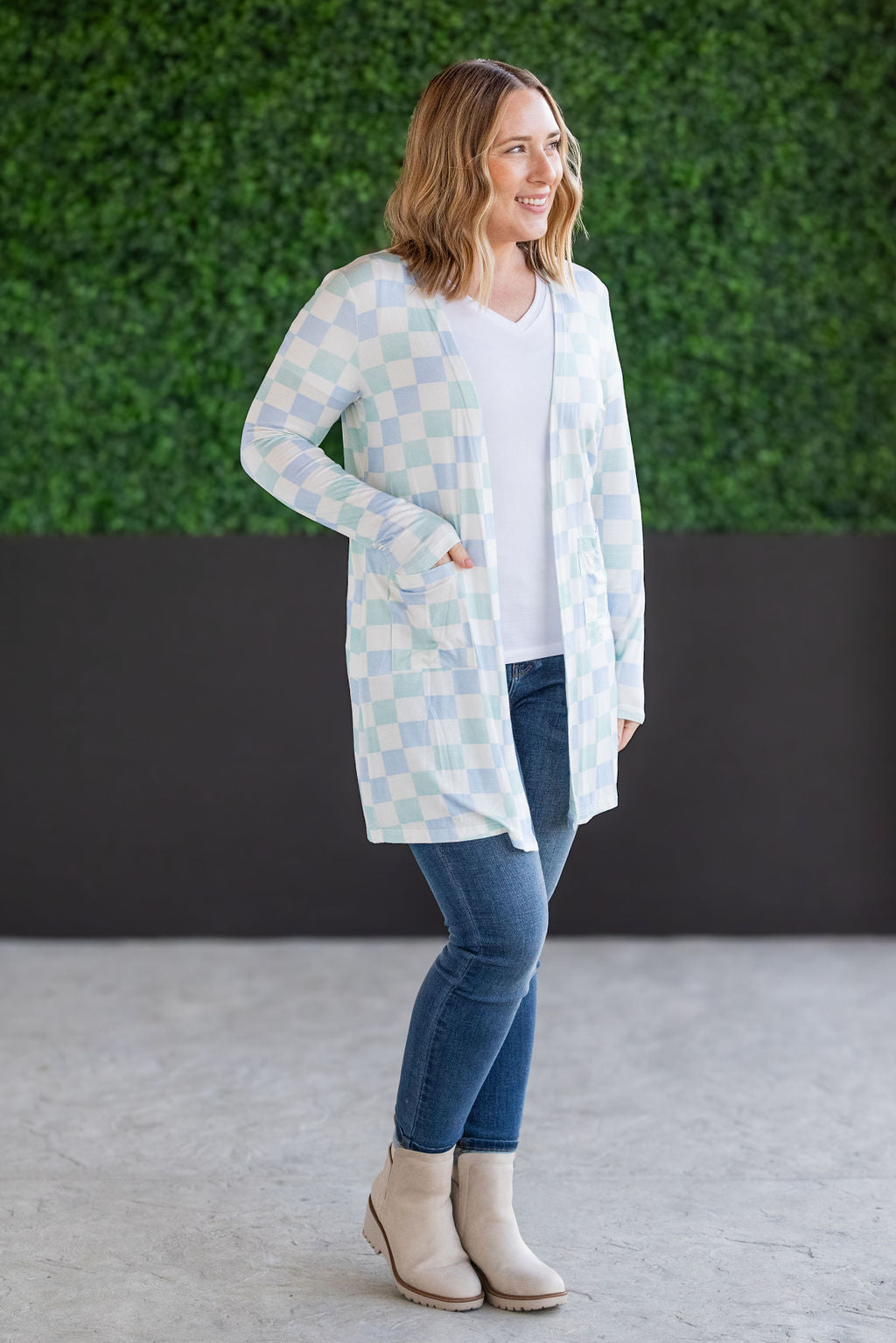 Classic Cardigan - Blue and Mint Checker MM EXCLUSIVE