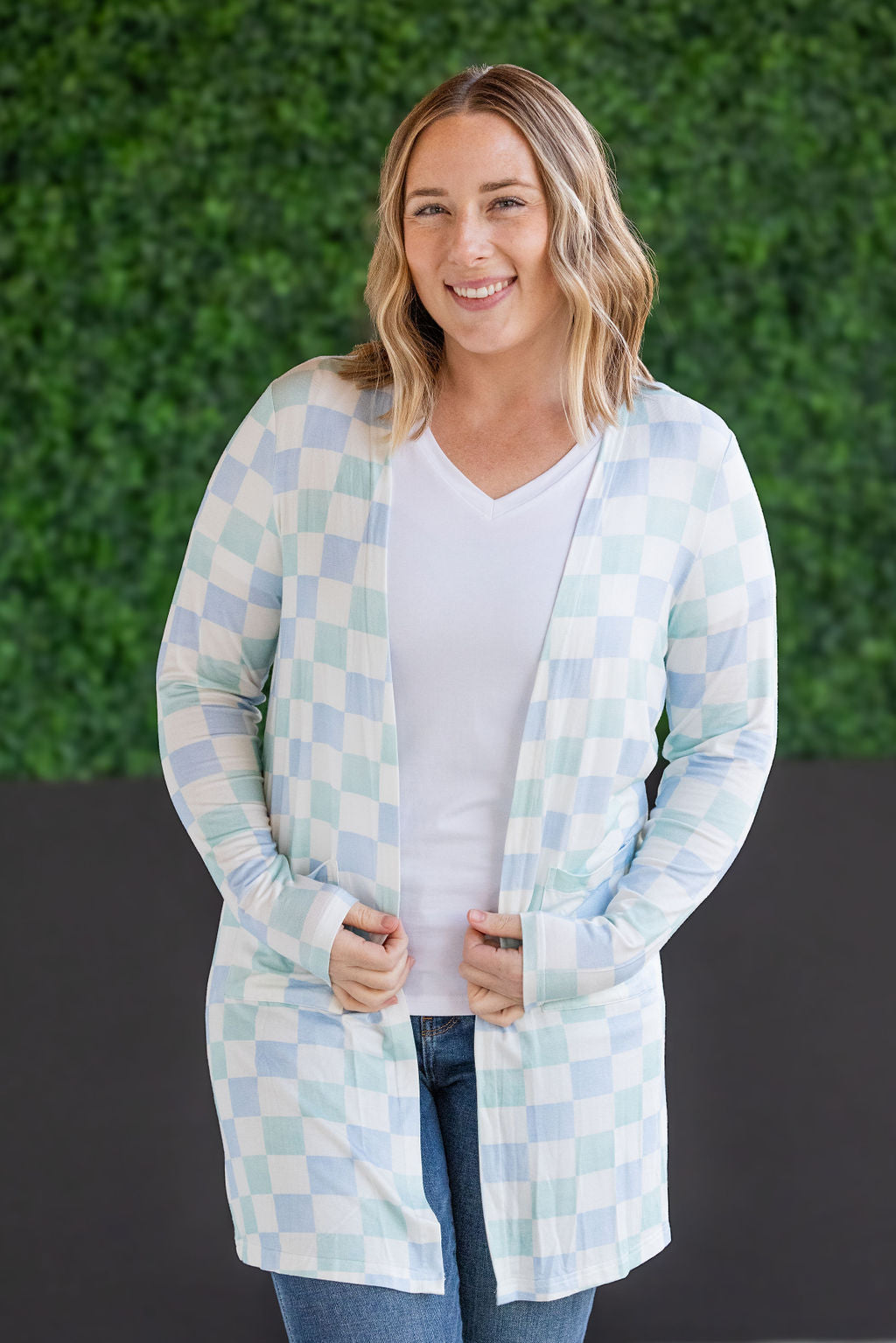 Classic Cardigan - Blue and Mint Checker MM EXCLUSIVE