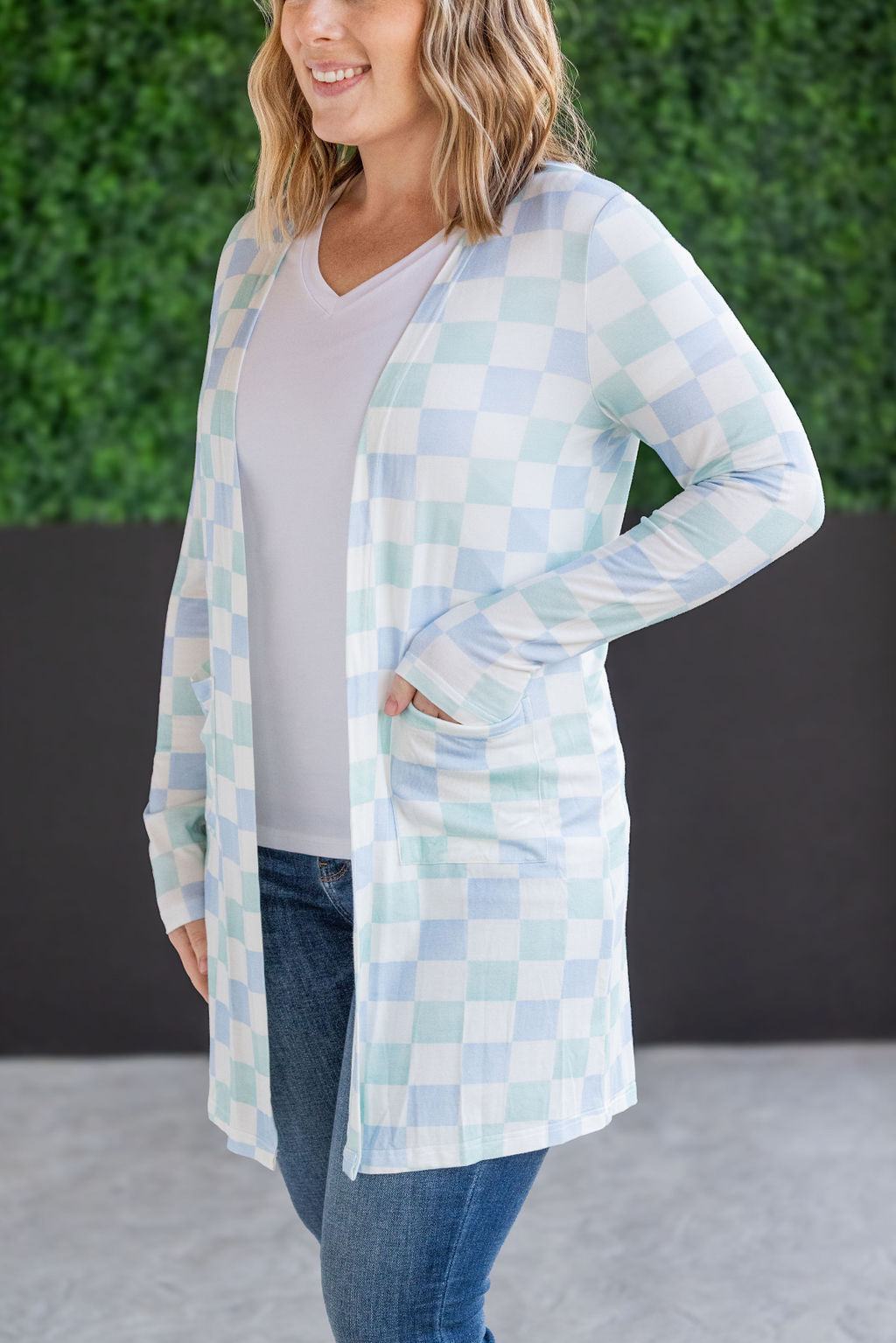 Classic Cardigan - Blue and Mint Checker MM EXCLUSIVE