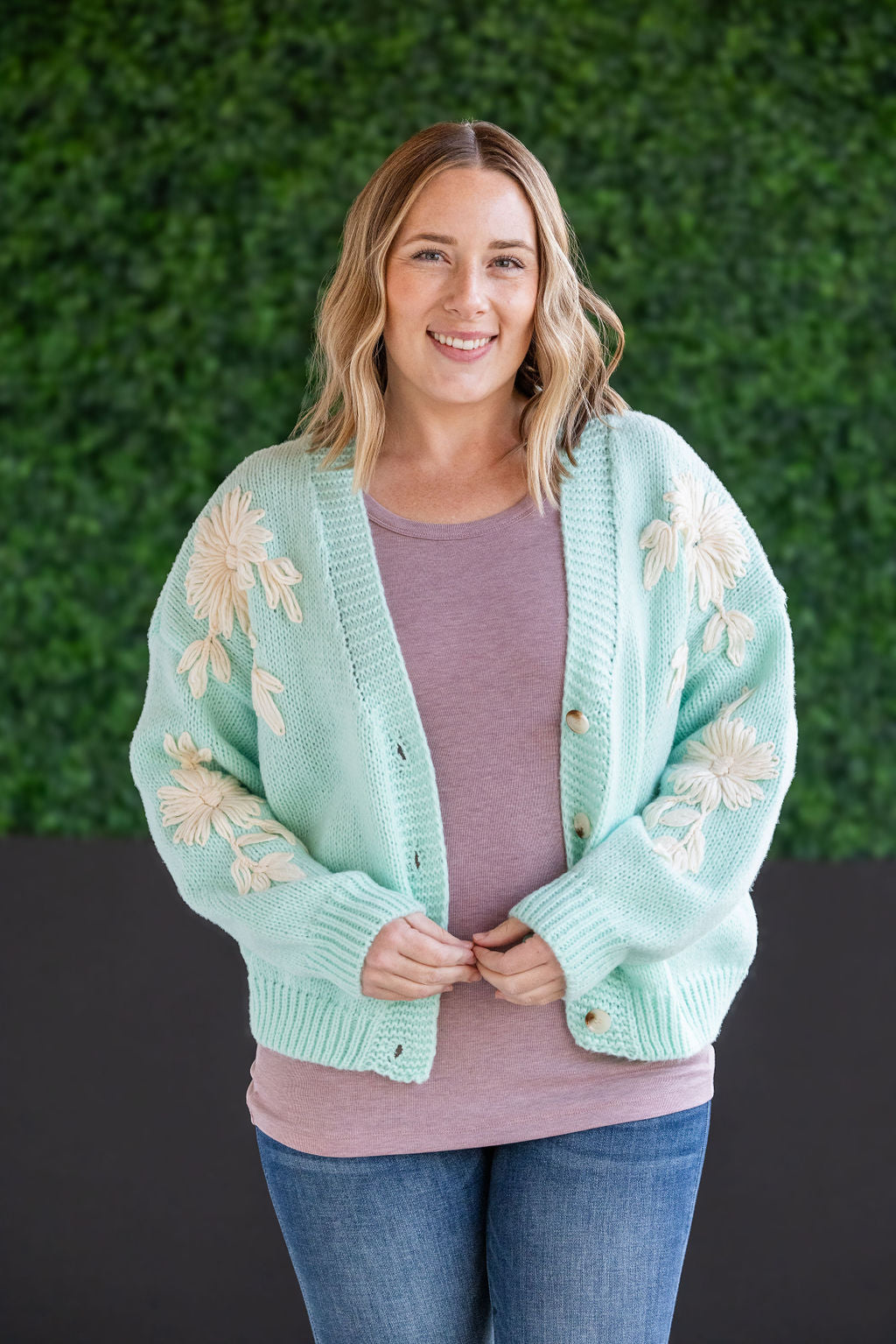 Mint and Tan Floral Cardigan