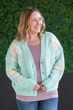 Mint and Tan Floral Cardigan