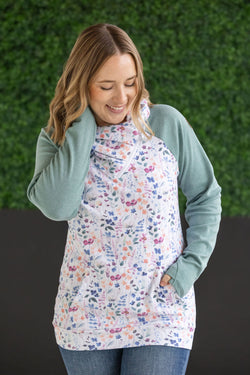 Zoey ZipCowl Sweatshirt - Sage and Floral Paradise