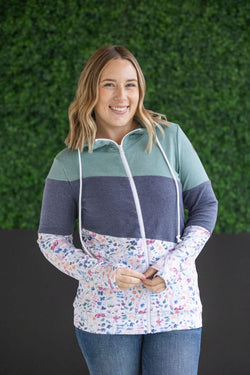 Colorblock Fullzip - Sage, Navy, Floral Paradise