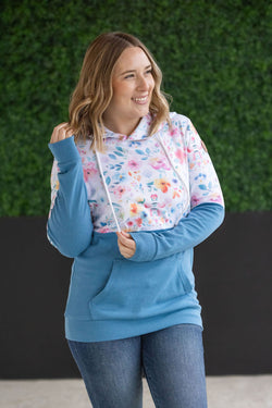 Hailey Pullover Hoodie - Watercolor Floral + Blue