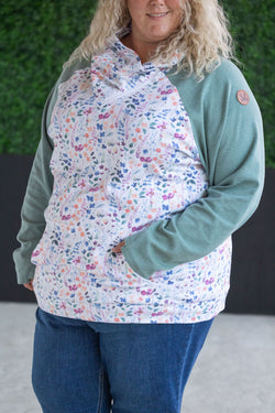 Zoey ZipCowl Sweatshirt - Sage and Floral Paradise