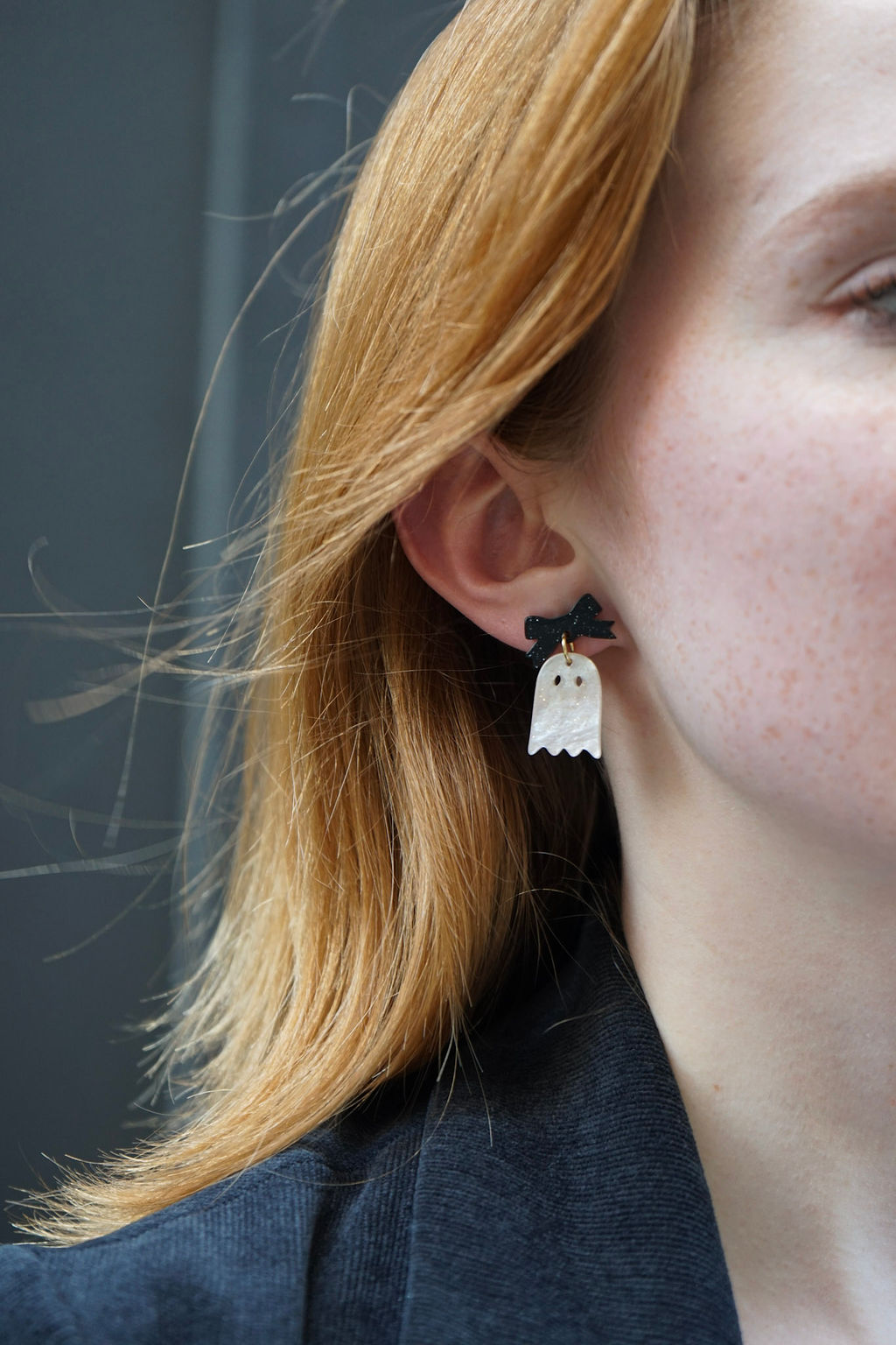 Mini Bow Ghost Earrings - Light Pink Shimmer