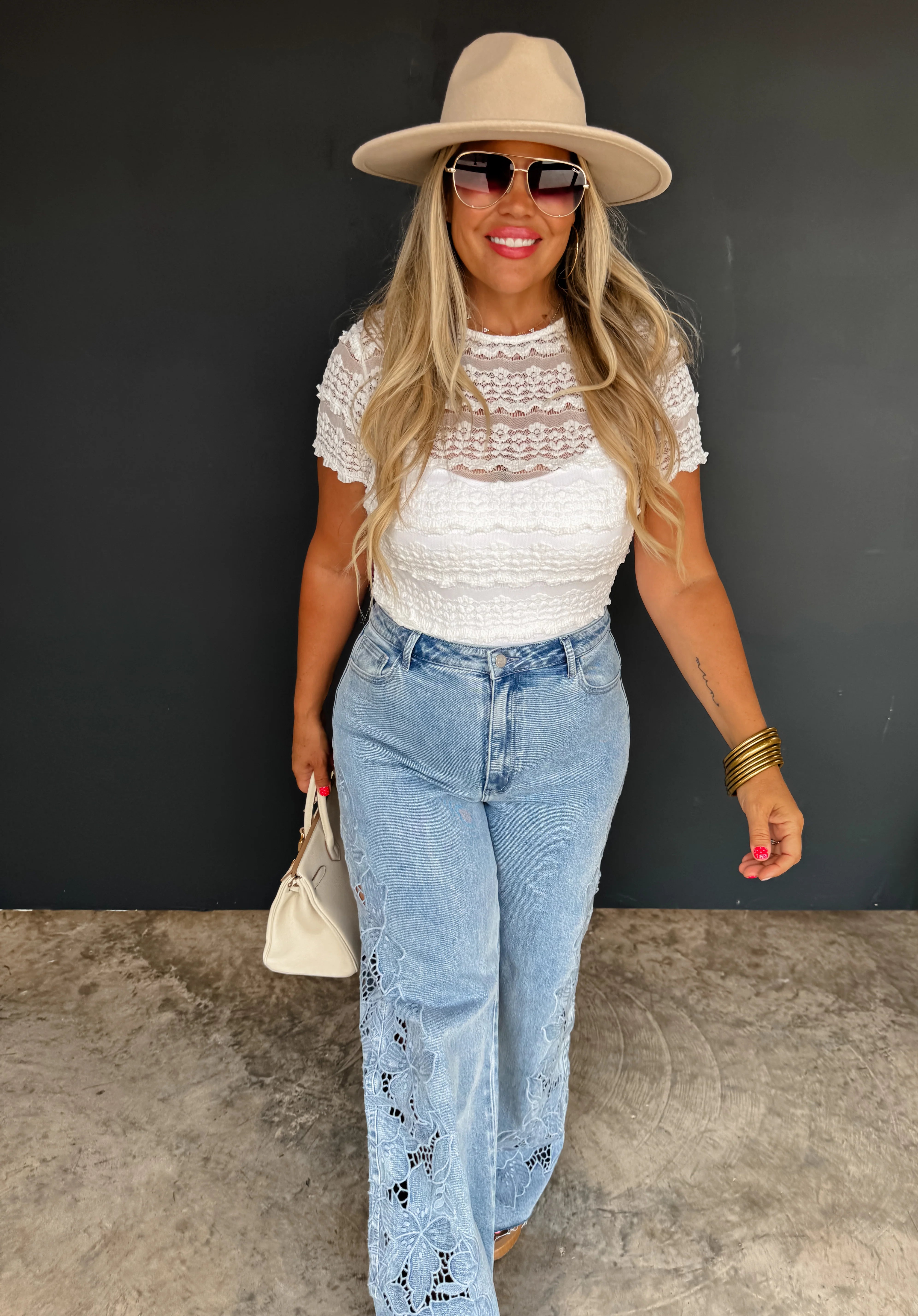 PREORDER-  FLORAL CHARM WIDE LEG JEAN