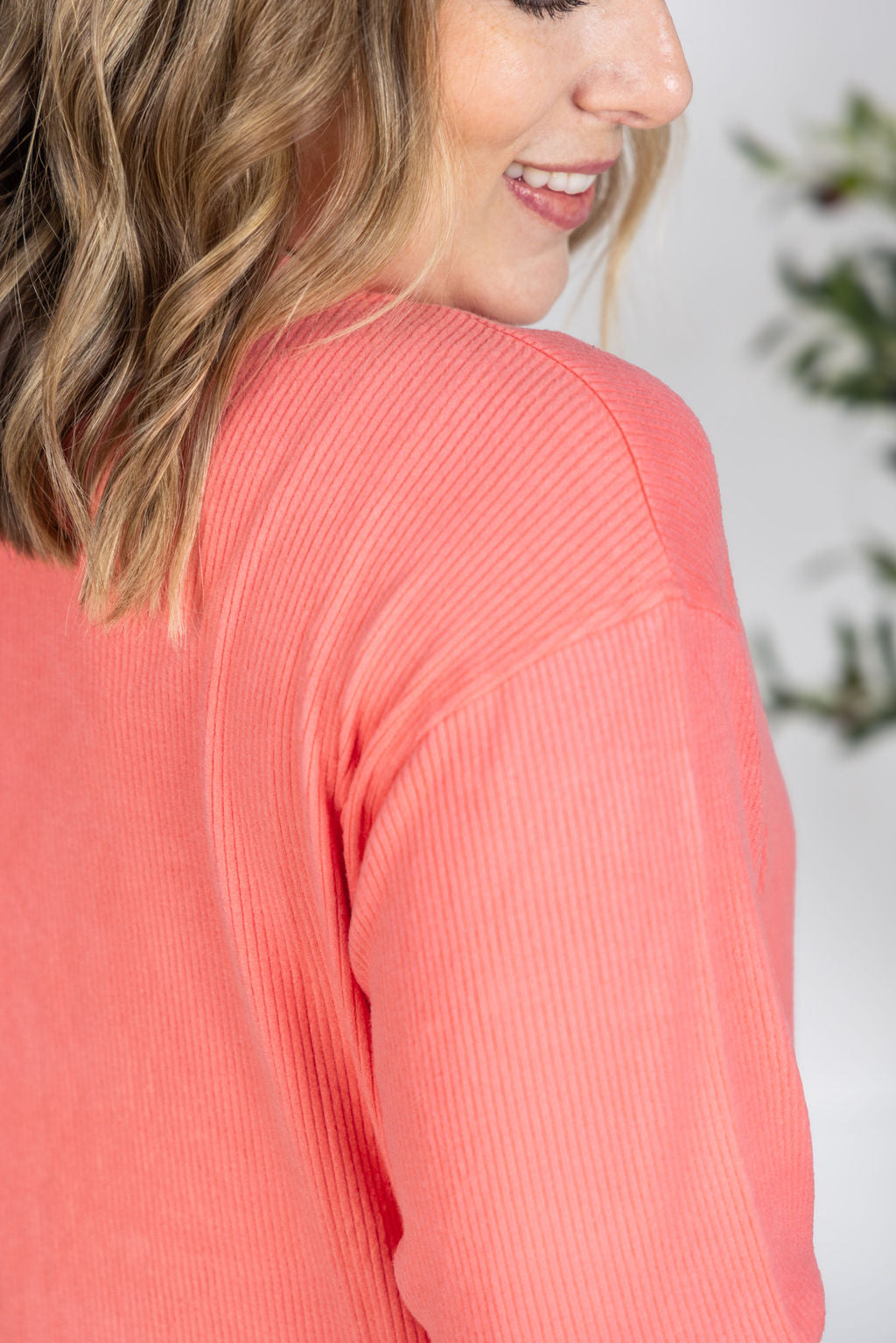 Corrine Ribbed Pullover Top - Coral