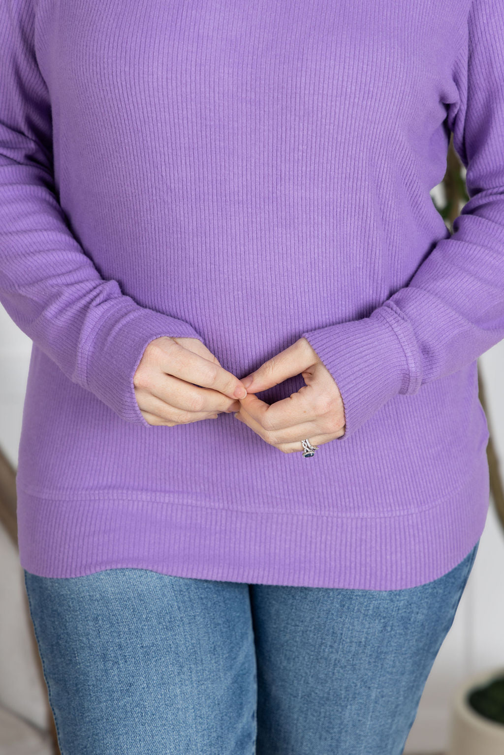 Corrine Ribbed Pullover Top - Purple