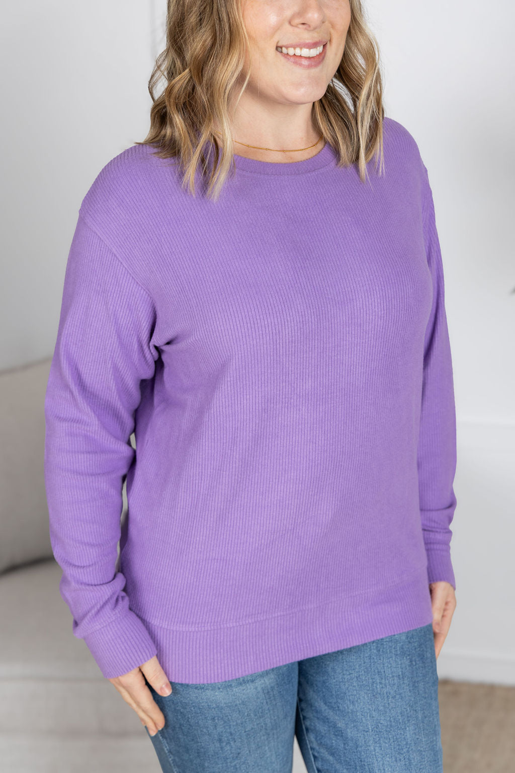 Corrine Ribbed Pullover Top - Purple