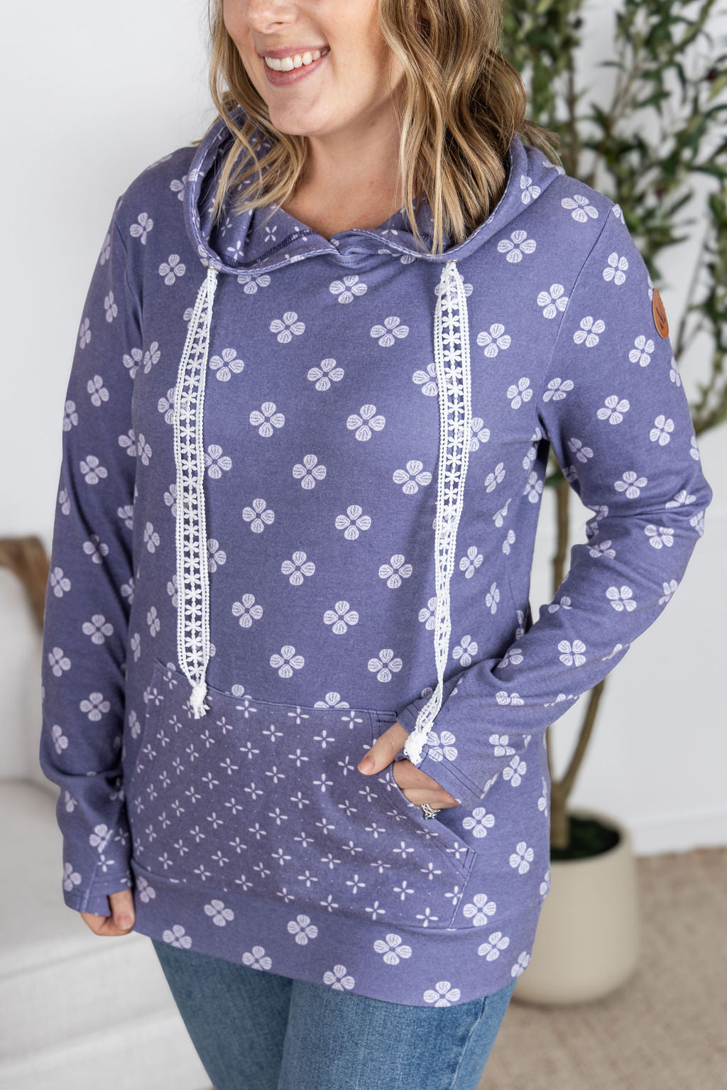 Hailey Pullover Hoodie - Slate Purple Floral