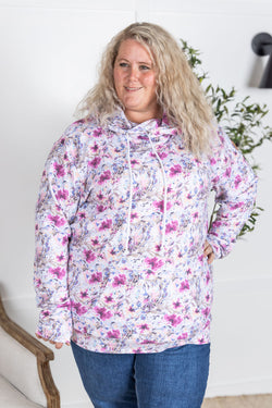 Ashley Hoodie - Pink and Periwinkle Abstract Floral