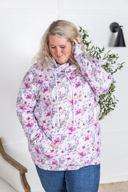 Ashley Hoodie - Pink and Periwinkle Abstract Floral