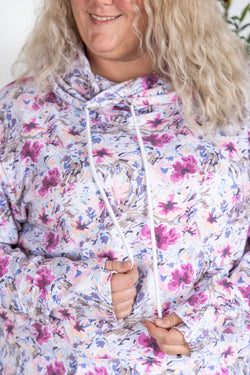 Ashley Hoodie - Pink and Periwinkle Abstract Floral