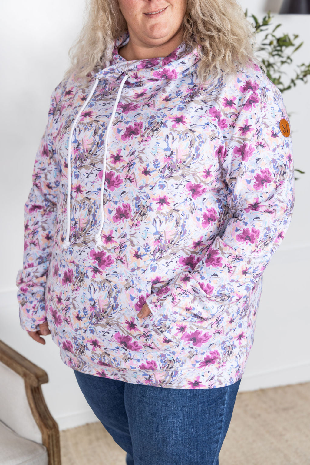 Ashley Hoodie - Pink and Periwinkle Abstract Floral