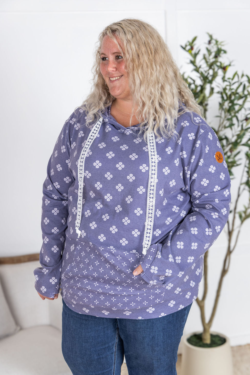 Hailey Pullover Hoodie - Slate Purple Floral