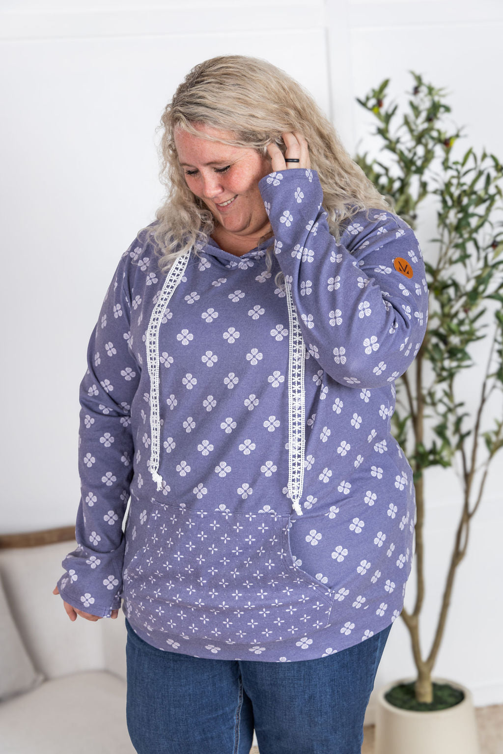 Hailey Pullover Hoodie - Slate Purple Floral