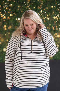 HalfZip Hoodie - Oatmeal Stripes and Buffalo Plaid